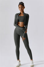 Fitglutes Activewear Eloise 3-piece sports bra, leggings, and matching set, ideal for gym workouts and activewear.