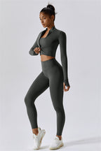 Fitglutes Activewear Eloise 3-piece sports bra, jacket, and leggings matching set for workout and gym activities.