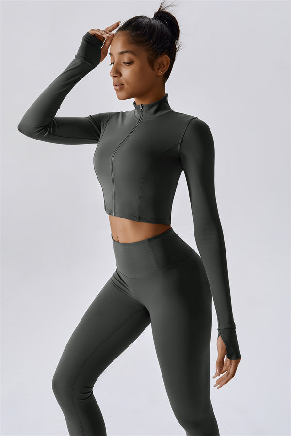 Fitglutes Activewear Eloise 3-piece matching set includes a sports bra, leggings, and jacket for workout and gym wear.