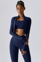 Fitglutes Activewear Eloise 3-piece matching set featuring a sports bra, leggings, and jacket for gym and workout activities.