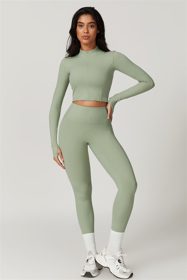 Fitglutes Activewear Eloise Jacket, sports bra, and leggings matching set for gym and workout, in stylish athletic design.