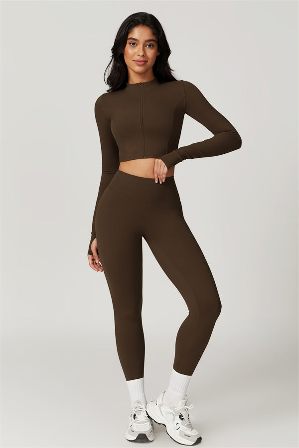 Fitglutes Activewear Eloise 3-piece set with sports bra, leggings, and jacket for workout and gym activities.