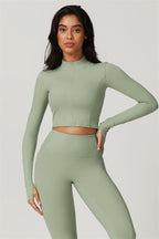 Fitglutes Activewear 3-piece Eloise jacket, sports bra, and leggings set, shown laid out flat for workout and gym wear.