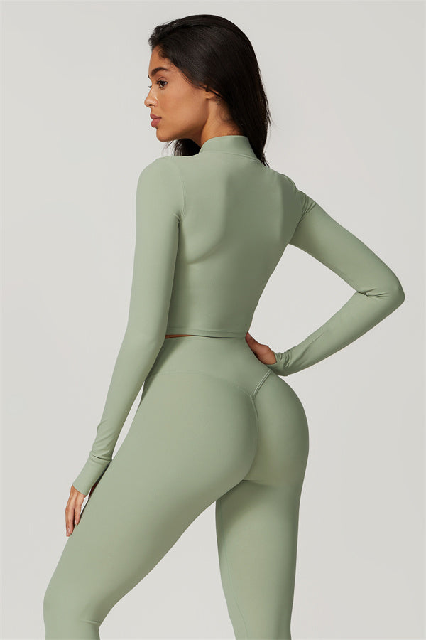 Fitglutes Activewear Eloise jacket, sports bra, and leggings 3-piece matching set for workout and gym activities.