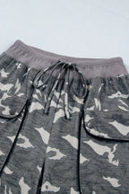 Multicolour Drawstring Contrast Waistband Camouflage Cargo Barrel Pants