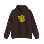Gray "Created In His Image" hoodie by Wear Your Worship featuring Genesis 1:27 inspirational quote on soft pullover.