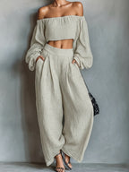 Eprolo relaxed wide-leg trouser set featuring comfortable pants with a loose fit and stylish design, shown in the image.