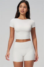 Fitglutes activewear The Rapture T-shirt and shorts 2-piece set, stylish gymwear with matching athletic T-shirt and shorts for workout.