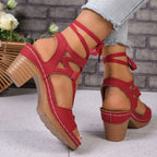 Women's chic lace-up block heel sandals with strappy design and mid-height heel, trendy and stylish from Trendsi.