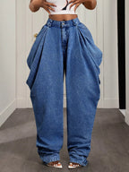 Baggy ruched jeans by Shopimist featuring relaxed fit and gathered detailing, shown on a model highlighting their casual style.
