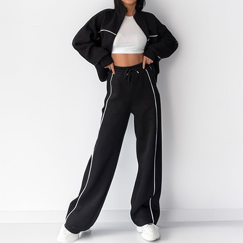 Light gray relaxed tie-waist hoodie and matching jogger tracksuit set from Plush Fashion Hub, casual two-piece loungewear ensemble.