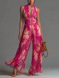 Women’s sleeveless pleated wide-leg jumpsuit by FitiqueFit featuring high waist and minimalist design, full-length and stylish.