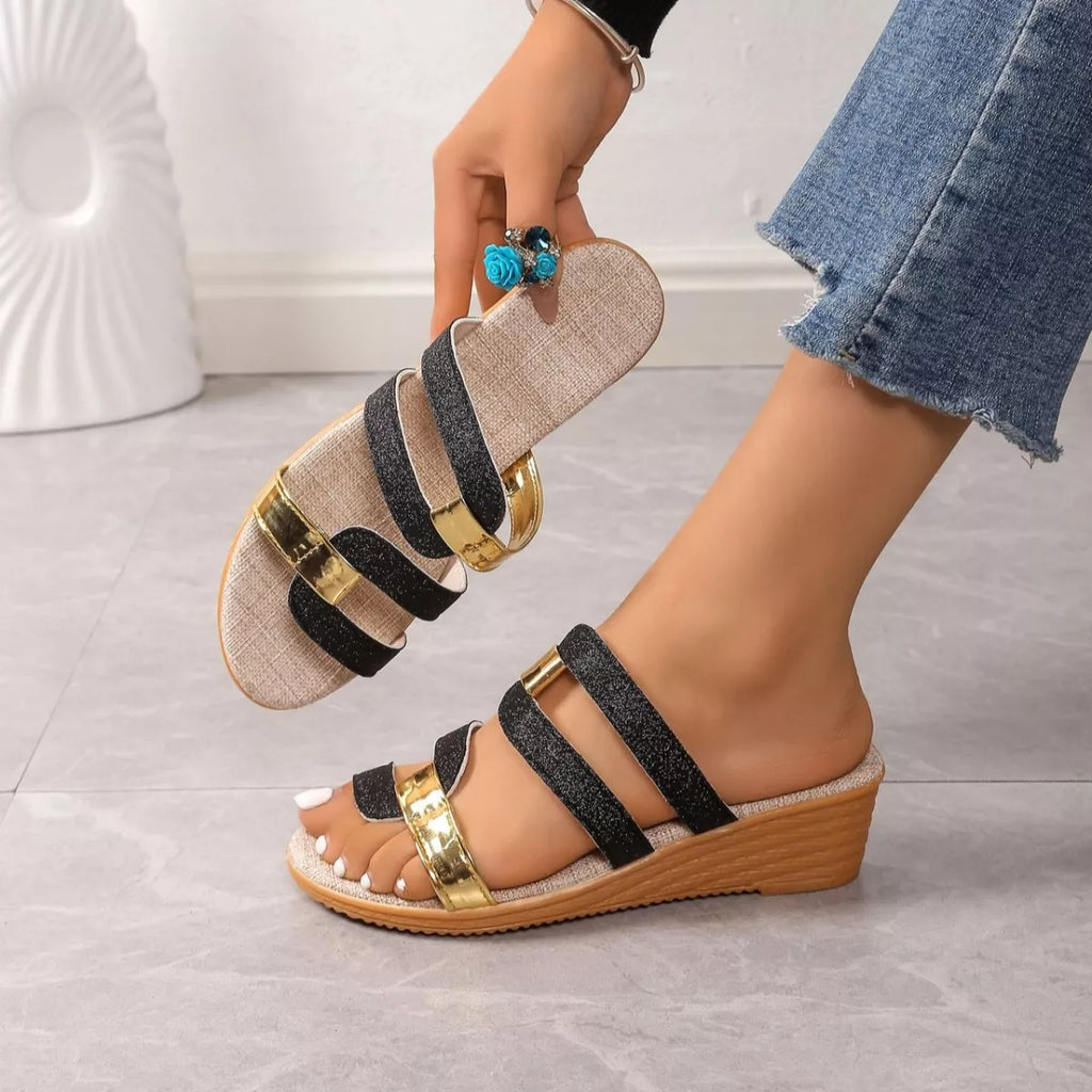 Women's open toe wedge sandals by Trendsi featuring mid-heel height and comfortable casual style.