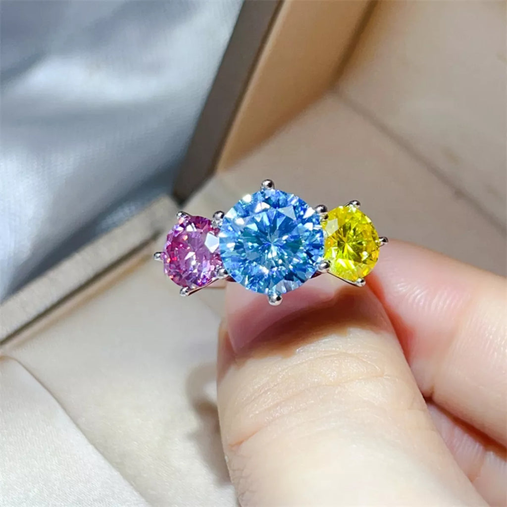 Sterling silver ring with a 5-carat moissanite gemstone, featuring a sleek design and polished finish.