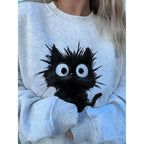 Women's Plush Fashion Hub cute kitten graphic sweatshirt, cozy streetwear style with playful feline design, soft fabric, and casual fit.