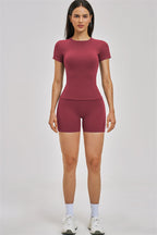 Fitglutes Activewear Zenith T-shirt and shorts 2-piece set, athletic gymwear for workout and sports activities.