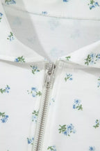 Shopimist floral print half zip top and matching short set, casual summer outfit featuring vibrant flower patterns and comfortable fit.