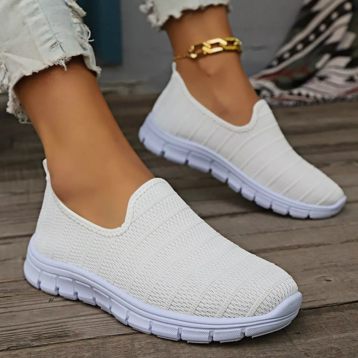 Women's breathable mesh slip-on casual walking flats by Trendsi, lightweight and comfortable shoe for everyday wear.