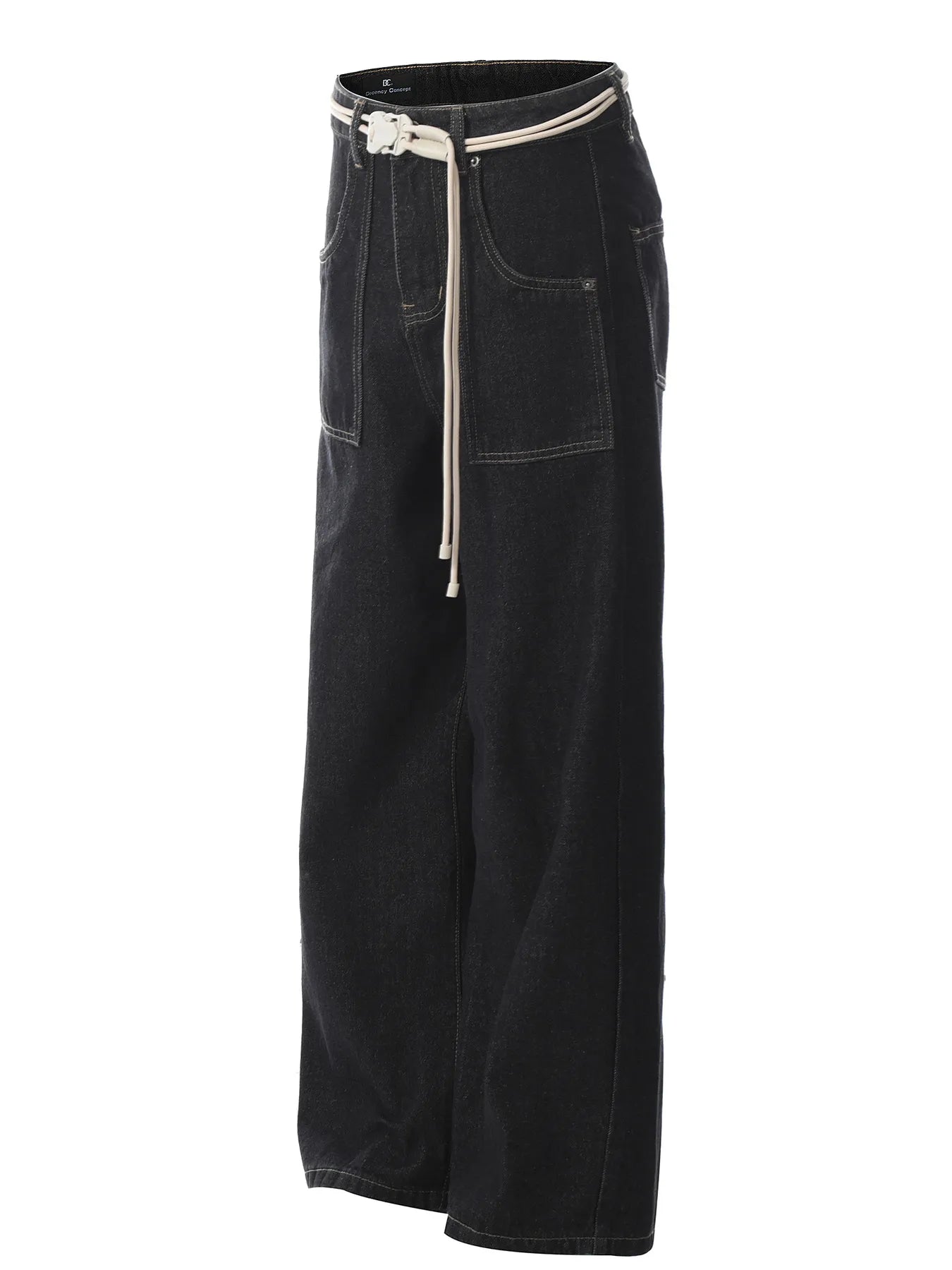 Men's high-waisted wide-leg jeans by Trendsi, featuring a relaxed fit and classic denim look with visible stitching and pockets.