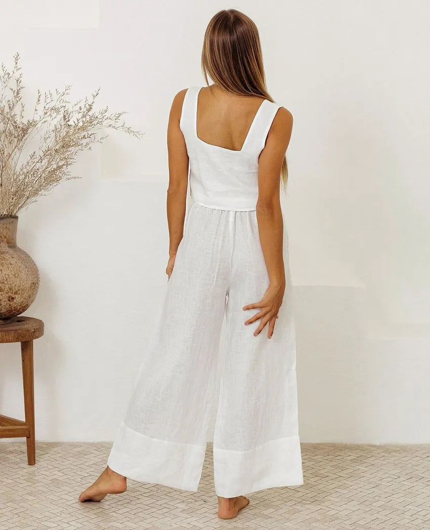 Square neck sleeveless top and matching pants set by Shopimist, featuring a stylish, coordinated outfit with a modern silhouette.