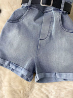 Strapless denim romper by Plush Fashion Hub featuring pockets, full-body suit style, casual and trendy for warm weather wear.