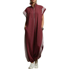 Fashionable Stripe Zipper Stand Collar Jumpsuit for Spring and Summer