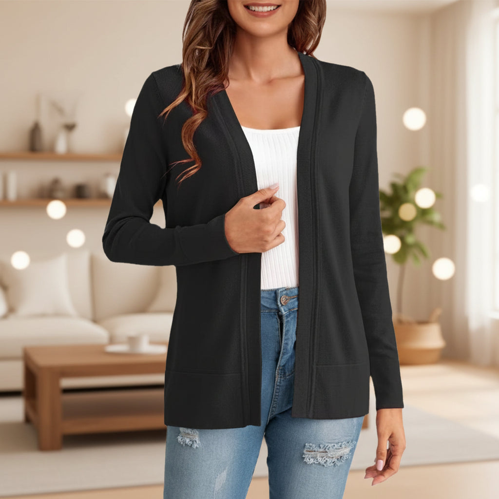 Women's knitted loose cardigan coat in four colors by FitiqueFit, featuring a cozy, oversized design perfect for casual wear.
