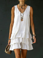 V-neck sleeveless midi dress by Plush Fashion Hub in five colors, casualwear, shown in a neutral pose on a model.