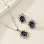 European and American fashion sunflower zircon ear stud and necklace suit, featuring sparkling zircon accents and floral design.