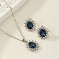 European and American fashion sunflower zircon ear stud necklace set featuring gold-tone jewelry with sunflower and zircon details.