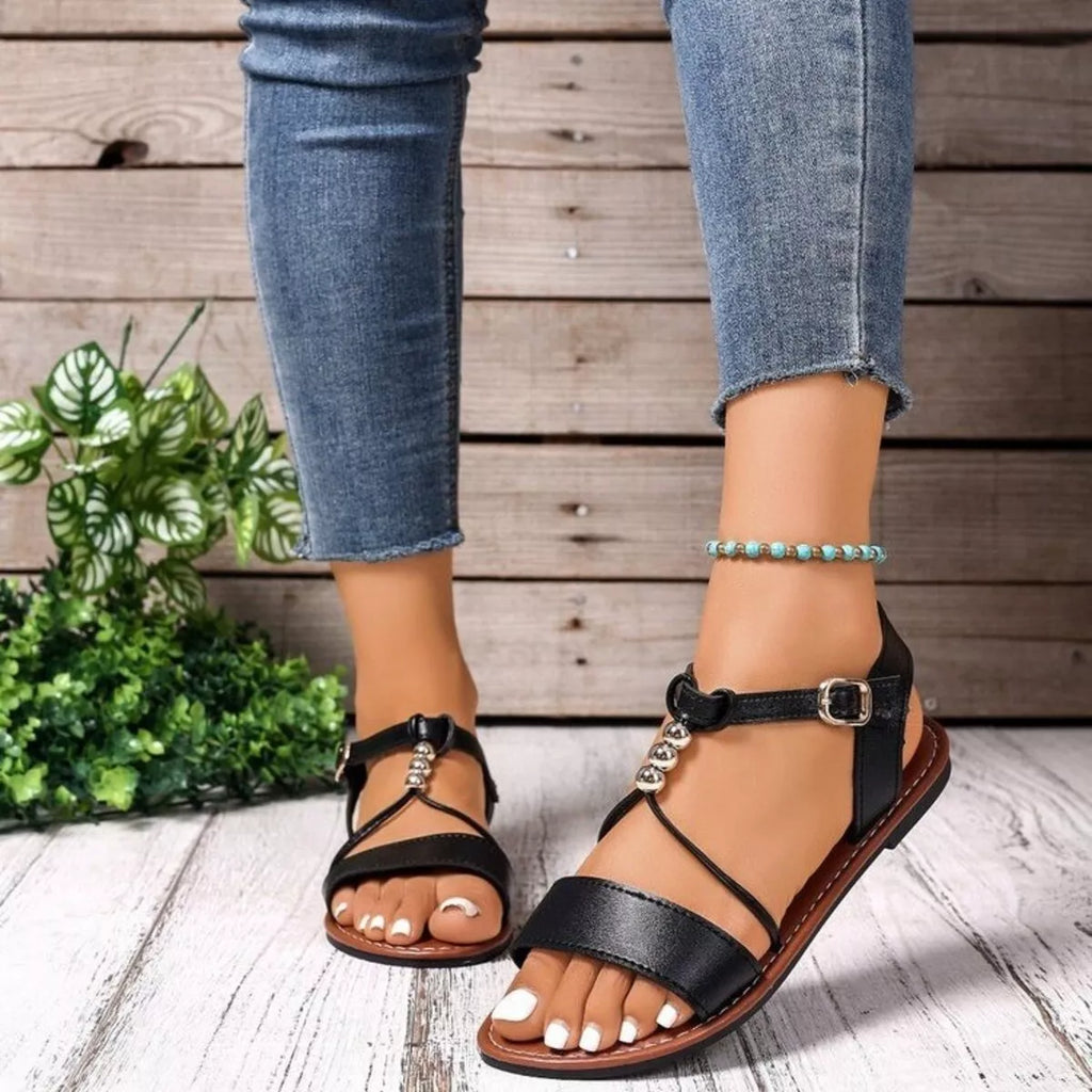 Shopimist open toe flats sandals featuring a sleek design and comfortable fit, perfect for casual or dressy summer outfits.