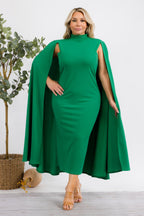 Green plus size midi dress from Fasheabe's Stella Cape collection, featuring a stylish and elegant design.
