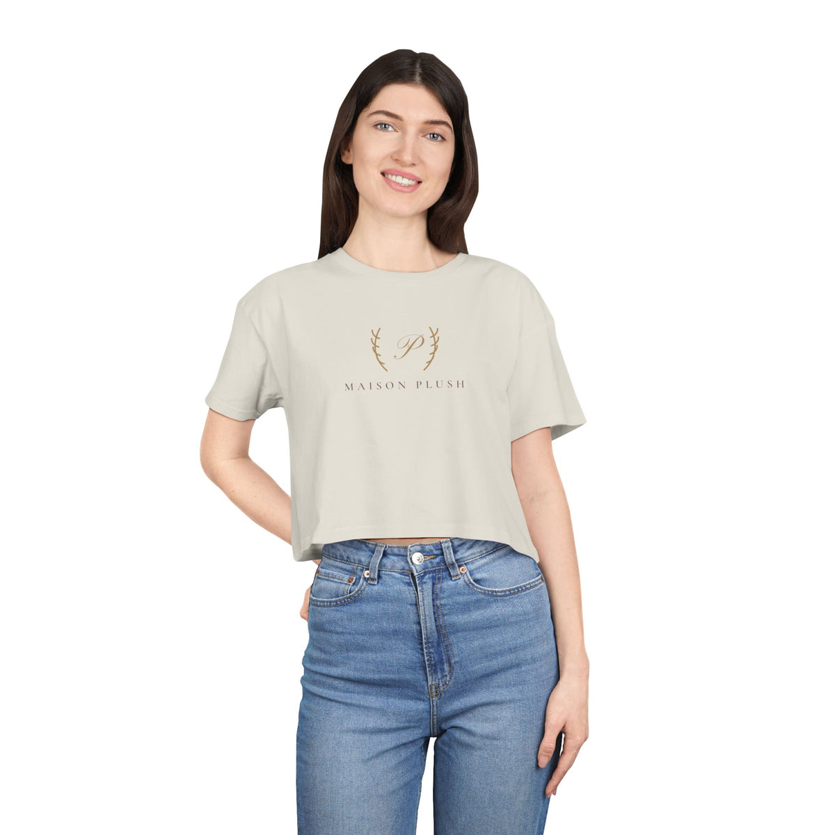 Maison Plush Monogram Crop Tee | Women's Cute Luxury Cropped T-Shirt