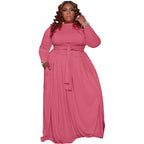 Plus size women's two-piece skirt set with long sleeves, stylish and fitted, from Trendy Attic Store01.