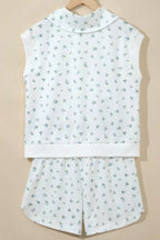 Floral print half zip top with matching shorts set by Shopimist, casual summer outfit, lightweight fabric, stylish and comfortable.