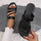 Open toe flats sandals by Shopimist featuring a sleek design with comfortable straps and a stylish look.