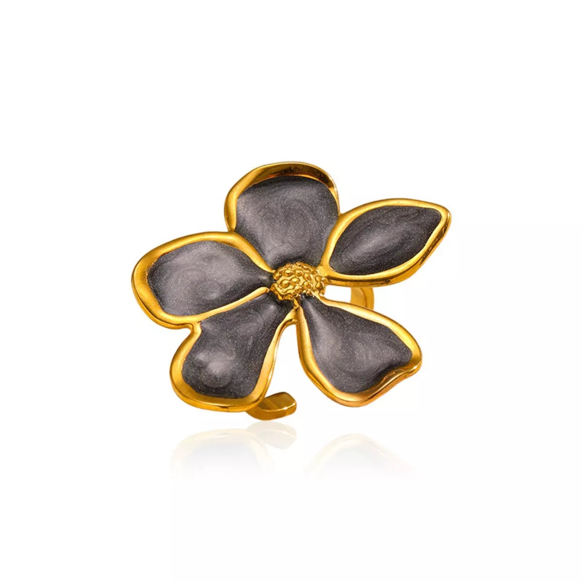 Shopimist flower open ring featuring a delicate floral design on a sleek silver band, perfect for elegant accessories.