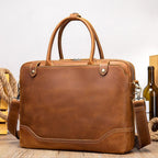 Plush Fashion Hub Crazy Horse leather men's briefcase with sturdy handle and sleek design for professional use.