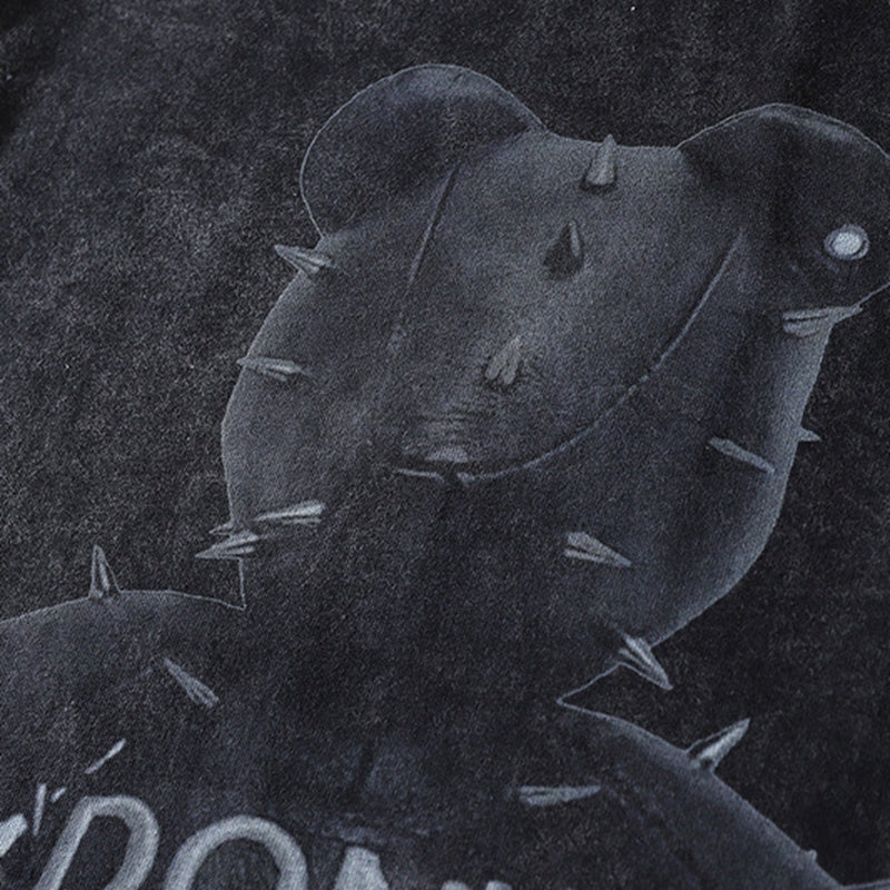 FitiqueFit Hip Hop oversized streetwear vintage T-shirt featuring a bear graphic design on a casual, trendy streetwear style shirt.