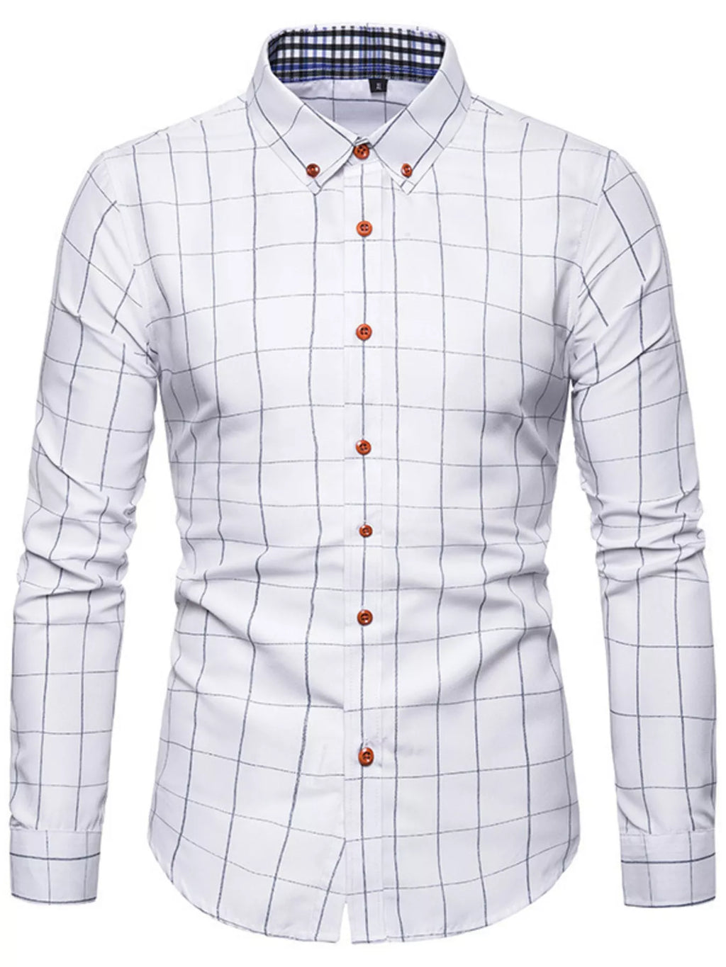 Men's plus size classic plaid button-down shirt by Trendsi, shown in a front view with collar and long sleeves.