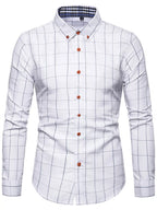 Men's plus size classic plaid button-down shirt by Trendsi, shown in a front view with collar and long sleeves.