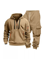 Plus size men's full zip hoodie and cargo pants set by Shopimist, shown in dark color, featuring casual, comfortable fit and style.