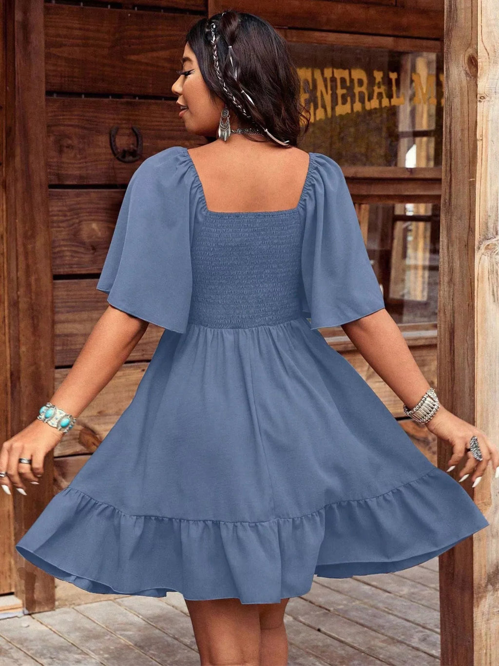 Embroidered Flutter Sleeve Mini Dress by Shopimist featuring delicate embroidery and lightweight fabric with flutter sleeves.