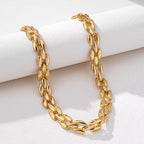 18K gold-plated chunky necklace with bold chain links, styled on a neutral background, showcasing its shiny finish and modern design.