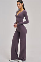 Fitglutes Activewear long sleeve crop top from The Swoon collection, featuring a fitted design and stylish neckline for workout wear.