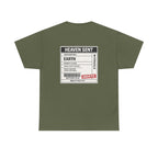 Heaven Sent Christian T-shirt by Wear Your Worship featuring faith-based graphic design and back label detail.