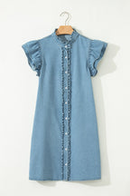 Threaded Pear Sasha short sleeve mini dress, casual mini dress with a fitted bodice and flared skirt, displayed on a hanger.