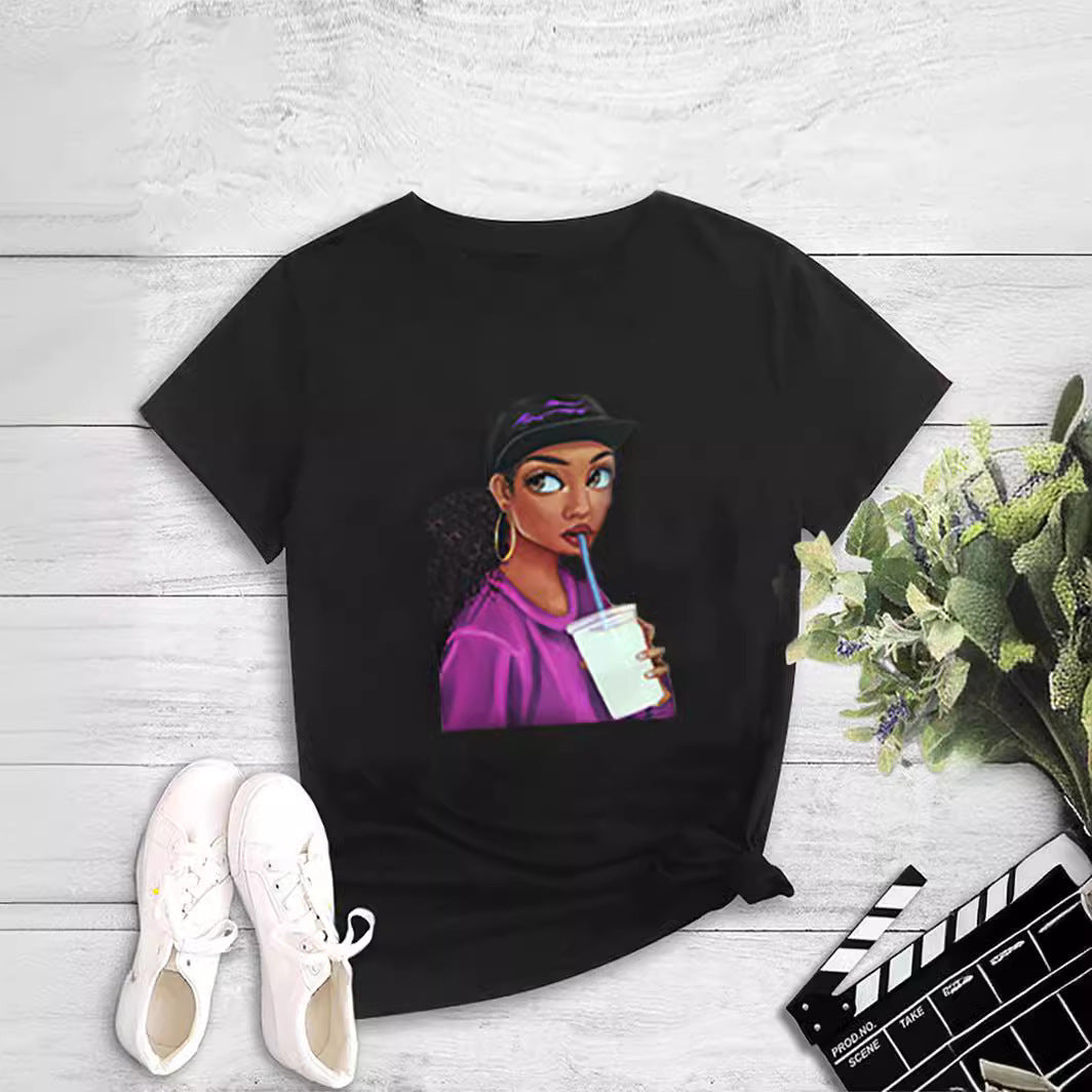Eprolo printed short sleeve round neck pullover T-shirt with colorful graphic design, casual tops for men or women.