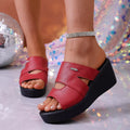 Open toe wedge sandals by Shopimist featuring tan straps and a cork platform for casual summer wear.