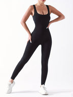 Women’s ribbed sleeveless jumpsuit from FitiqueFit, activewear with a fitted ribbed design and sleeveless style, perfect for workouts.